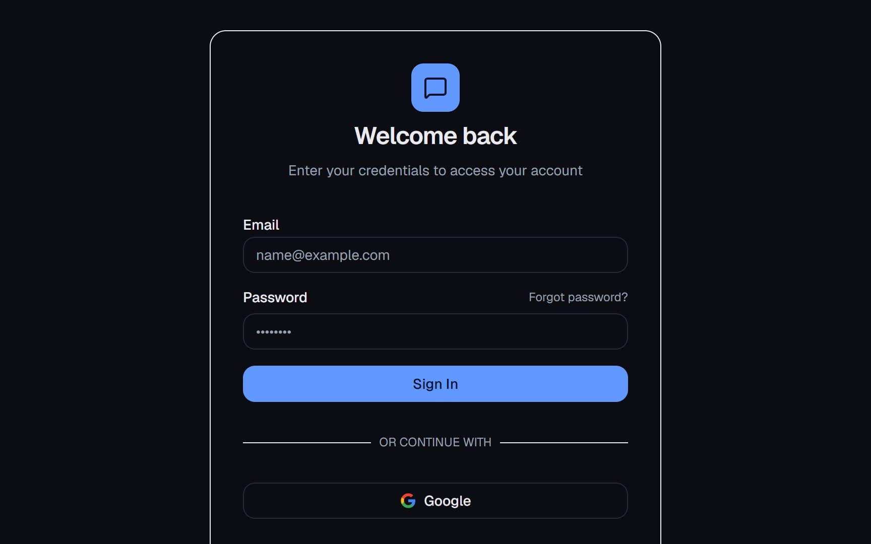 The Kvali Messenger sign-in screen.